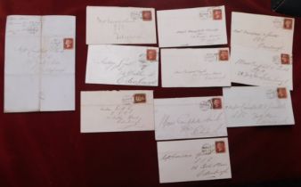 Great Britain 1867 Good range of Penny reds (Plates noted) on envelopes, Glasgow and Stranraer to