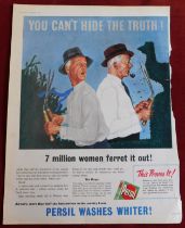 Advertising Print (1) coloured 'Persil Washes Whiter' 7 million women ferret it out, 2 men hedge