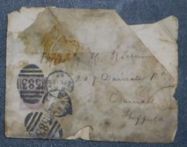 Great Britian 1887 damaged water stained envelope posted to Sheffield, cancelled 15.2.87 with
