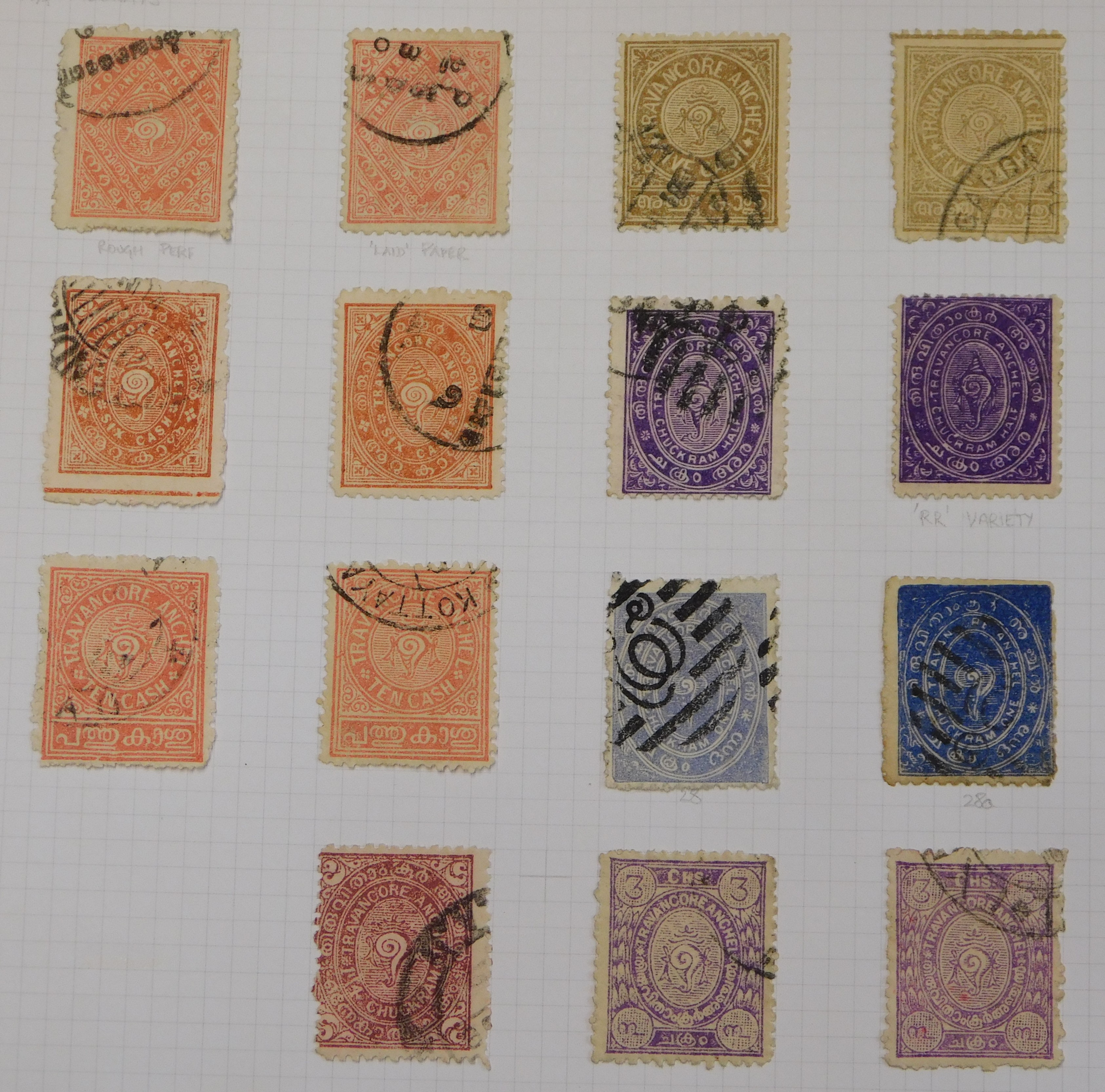 India (Travancore) 1914-1922 wmk sideways SG 23-30 Fine used with varieties (17) and 1921 Surcharges - Image 4 of 5