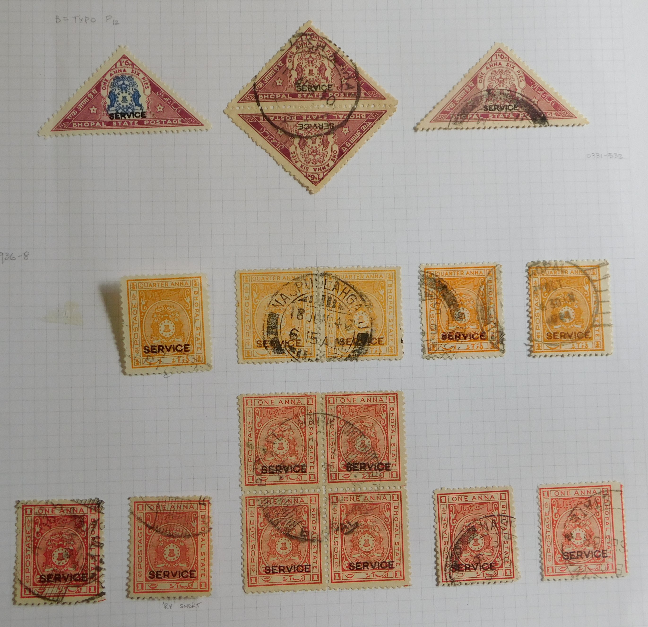 India (Bhopal State) Officials 1908-1938 mainly fine used on three album pages, includes - Bild 4 aus 6