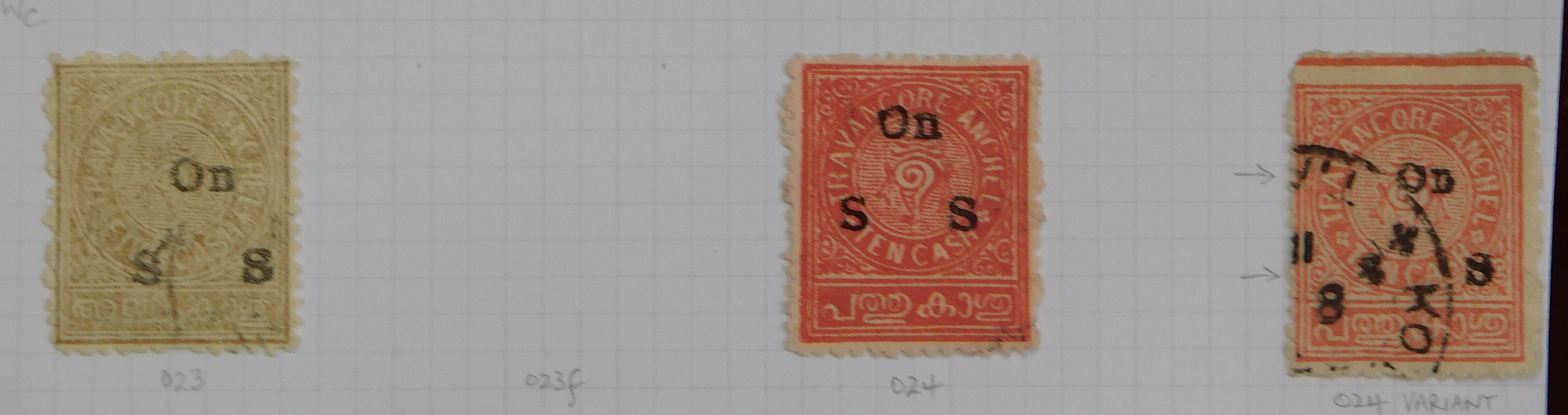 India (Travancore) Officials 1911-1930 Fine used with good varieties and errors (27) - Image 3 of 5
