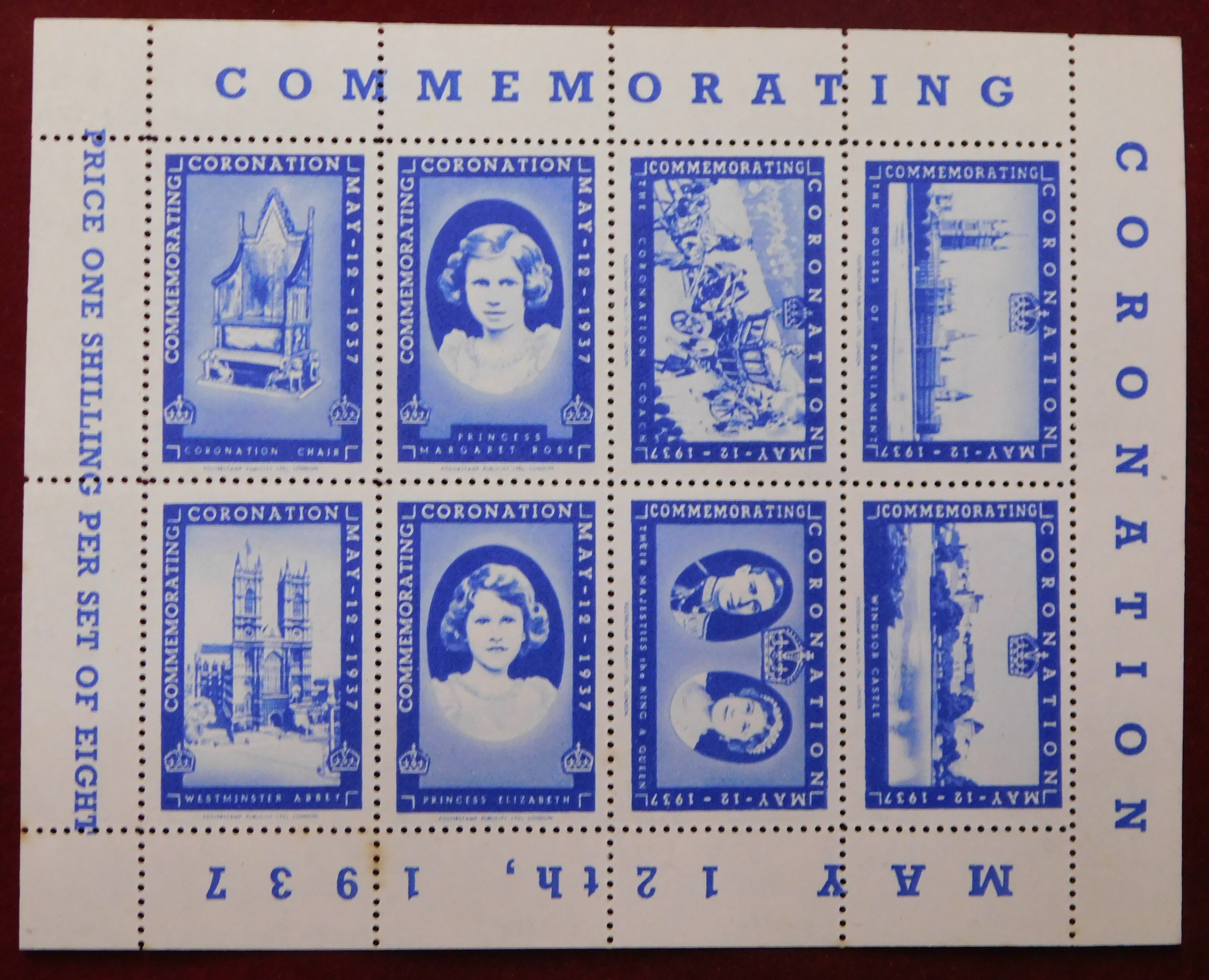 Great Britain 1937 u/m Coronation Souvenir sheetlets of 8 Cinderella's three in total 2x purple, - Image 2 of 3