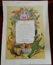 Print Guinness Country Life Sept 2nd 1954 ' Alice in Posterland' Zoo keeper chased by lion Alice