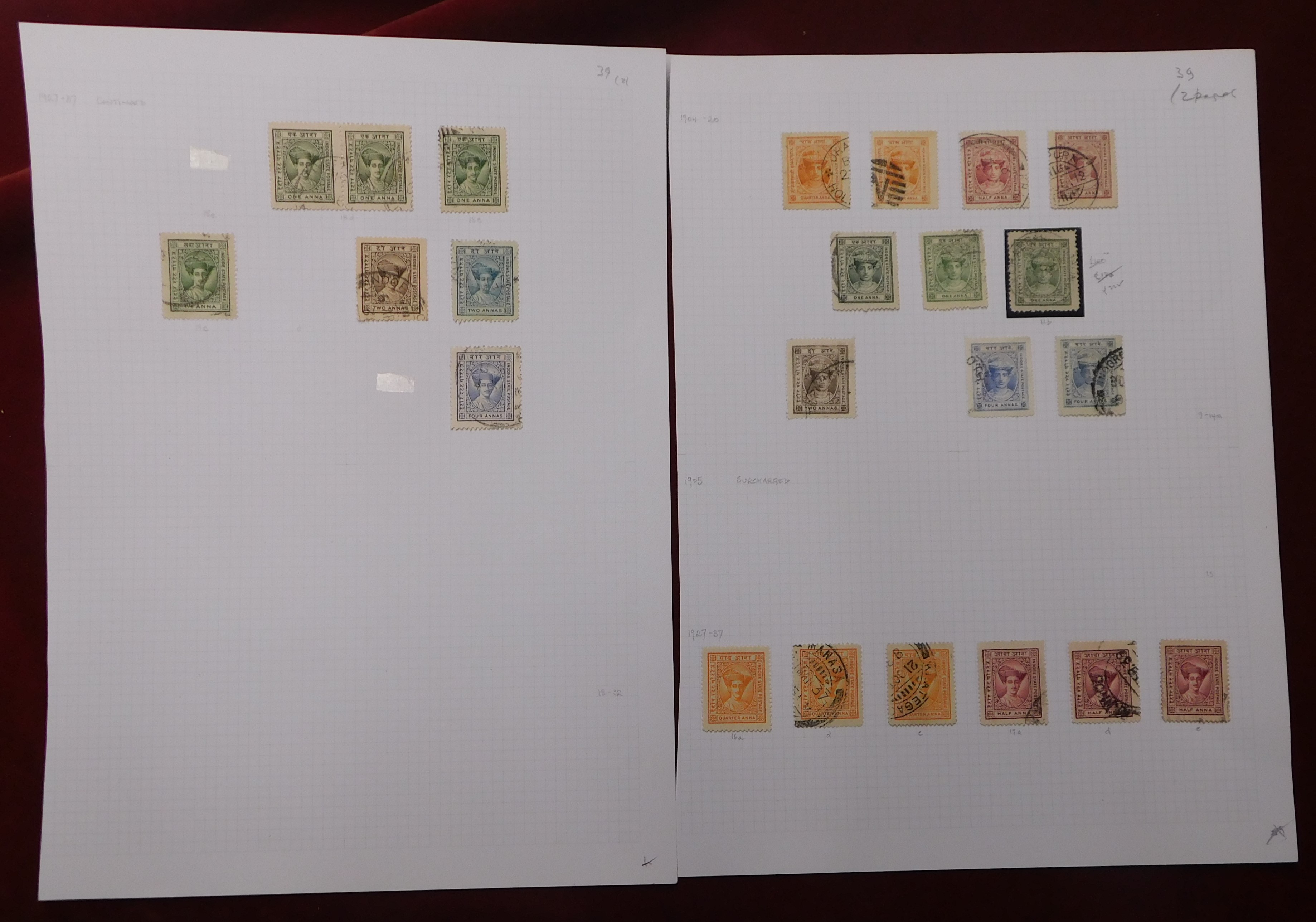 India (Indore) 1904-20 fine used, Incl SG 11b (Cat £225) and 1927 to 4 Anna (23)