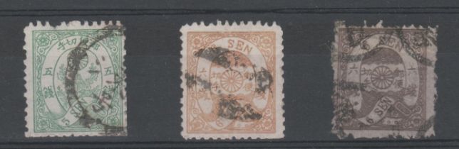 Japan 1874/5 Cherry Blossom issues, 5sen green, 6sen violet-brown, 6sen orange used (3)