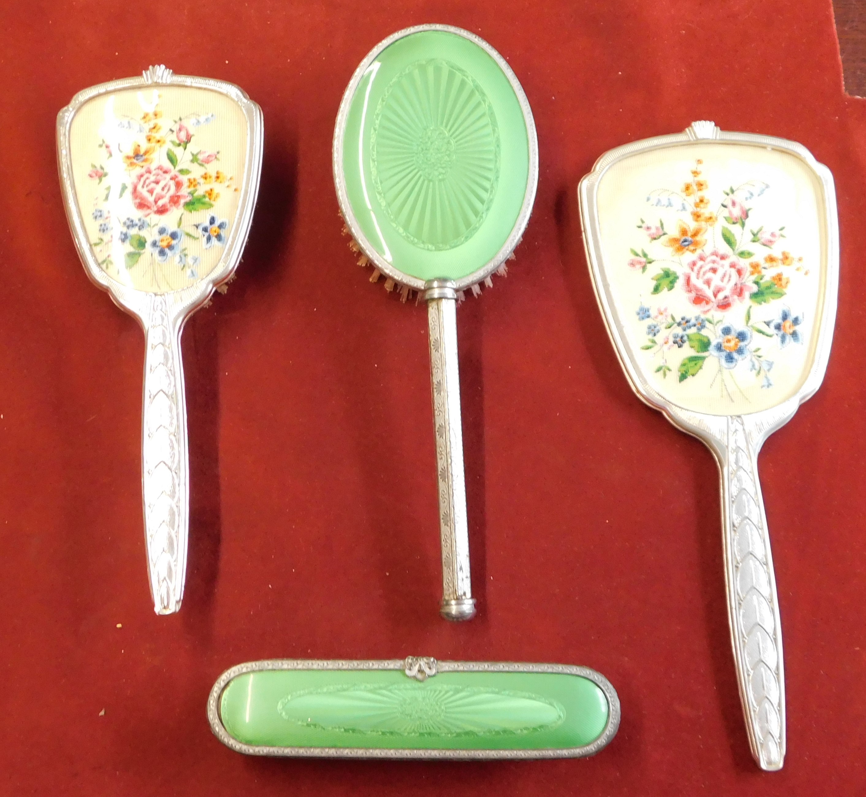 Brush/Mirror Dressing Table Set - comprising green back hair brush, clothes brush, hand mirror, - Image 5 of 5