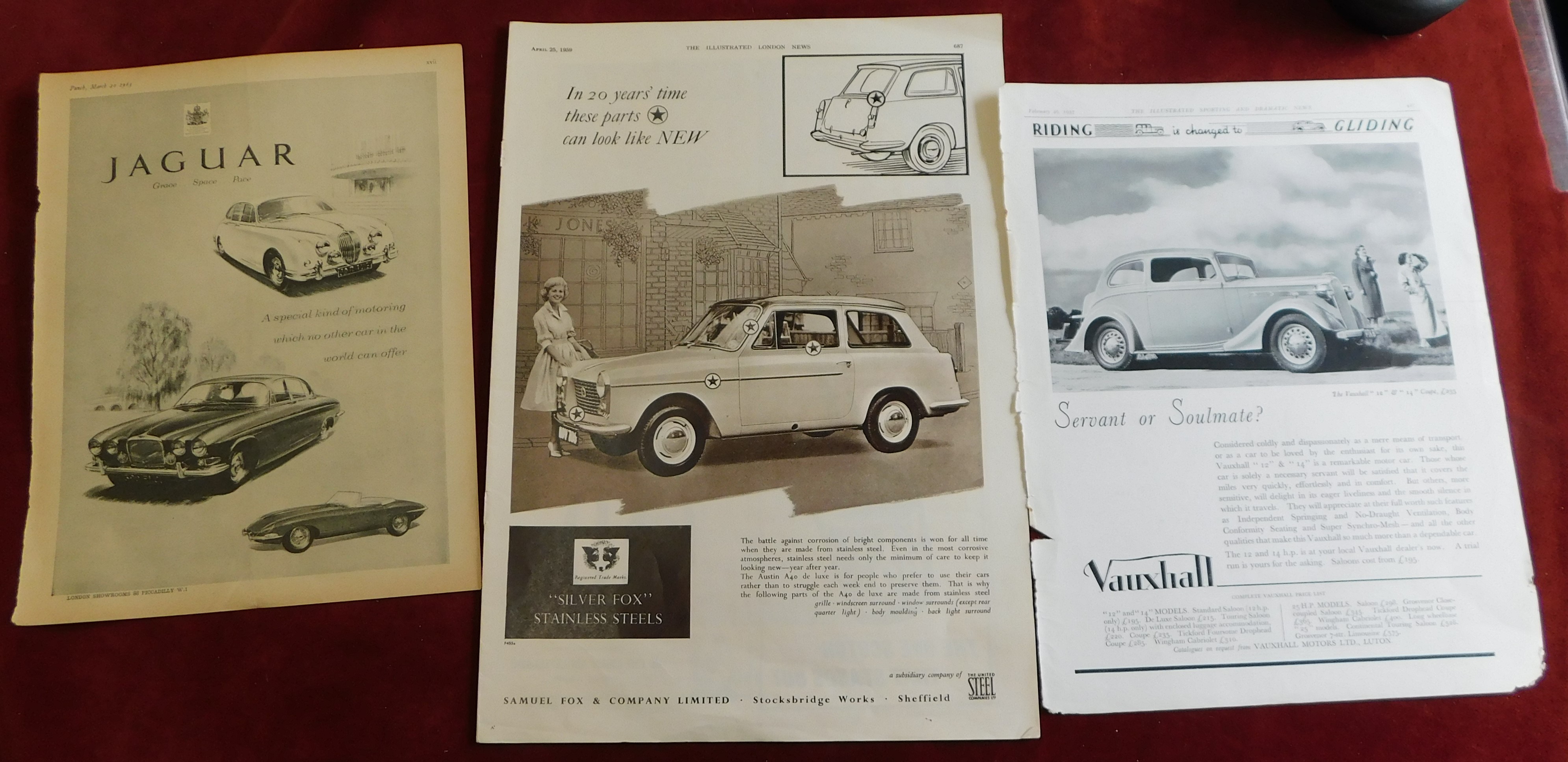 Advertising Prints (3) Vauxhall '12' and '14' Coup £235 Feb 26th 1937, Riding is changed to