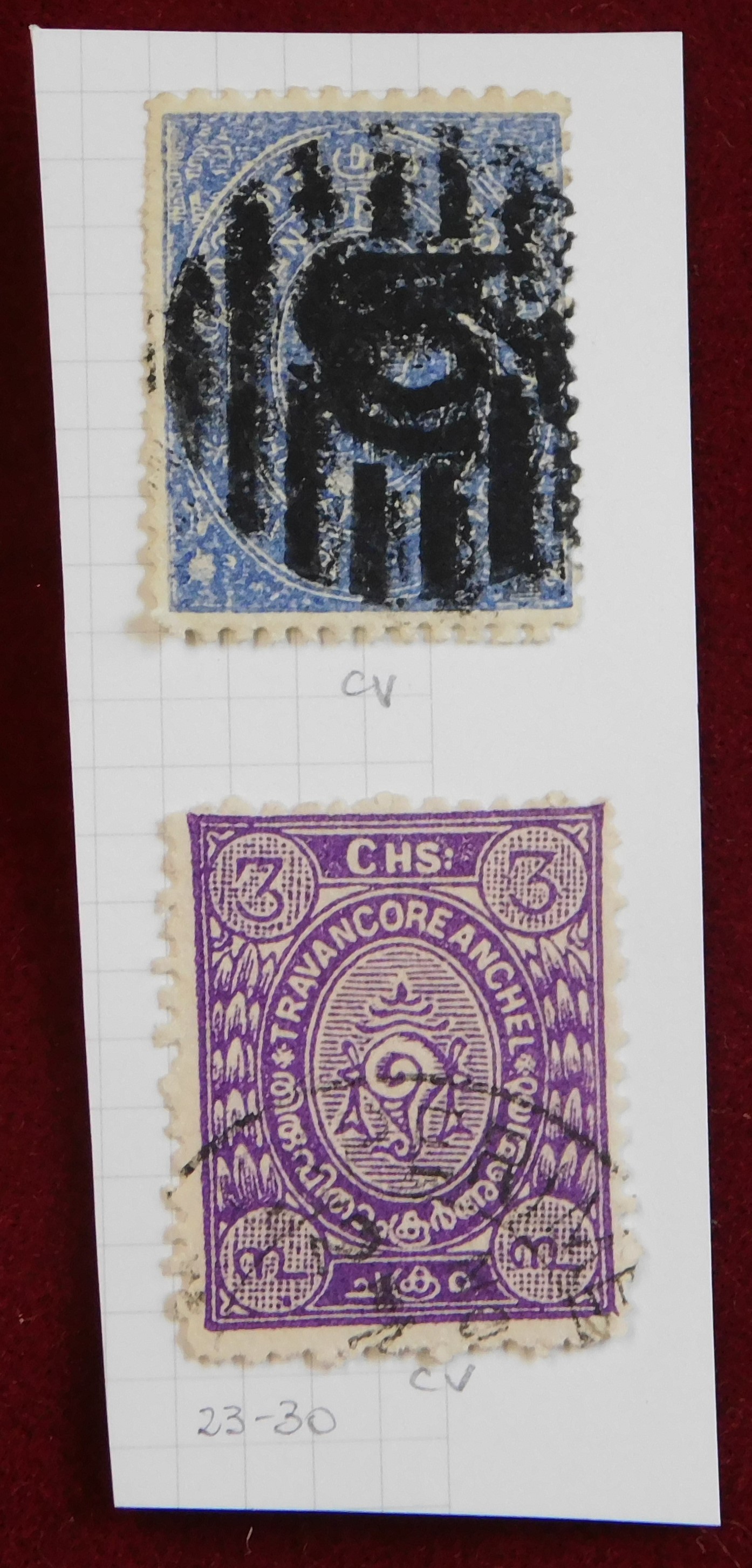 India (Travancore) 1914-1922 wmk sideways SG 23-30 Fine used with varieties (17) and 1921 Surcharges - Image 5 of 5