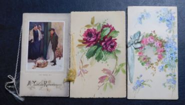 Great Britain 1916-1918 pair of hand coloured birthday cards dated 1916 and 1918, and a Christmas