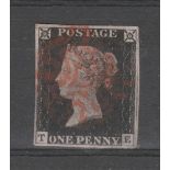 Great Britain 1840 1d Black, TP, Plate 2 - very fine used with four margins, red Maltese Cross, very