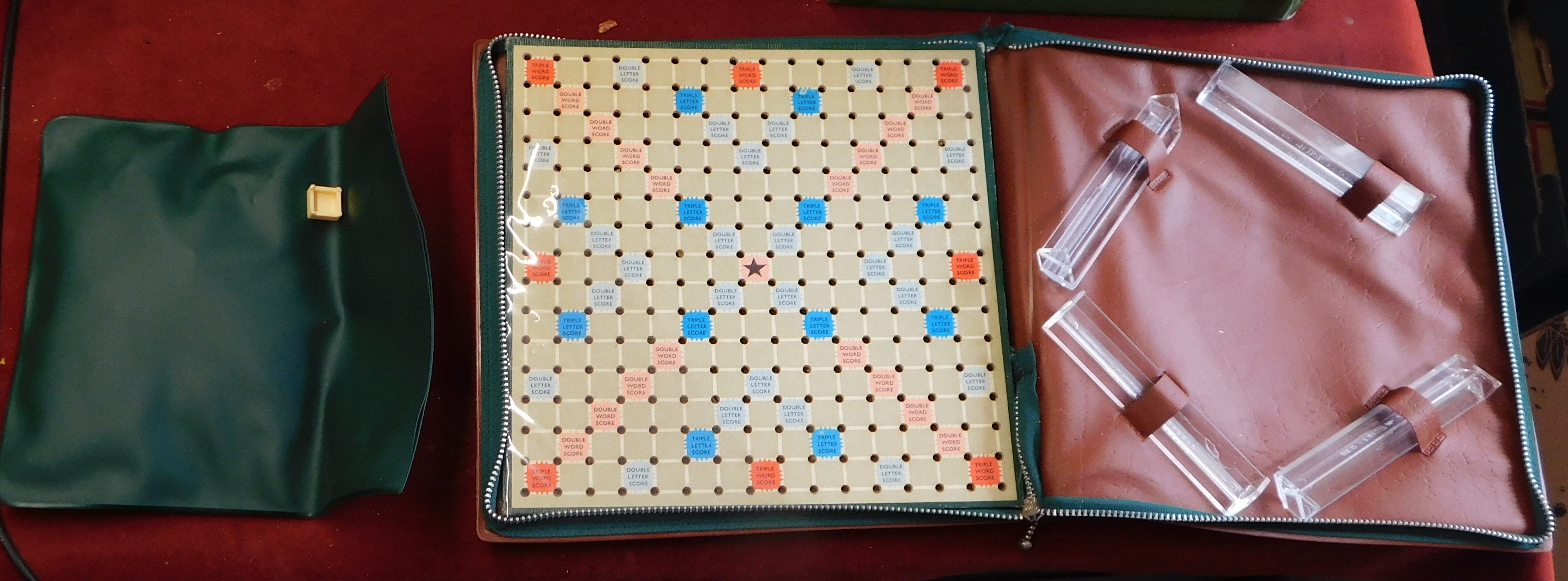 Toys and Games - Travel Scrabble de Luxe, hard green zip up case. Buyer collects.