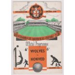 Wolverhampton Wanderers v Honved (Hungary) 13 December 1954. With writing. Approx 21 x 15cm