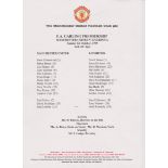 Manchester United v Liverpool 1 October 1995 FA Carling Premiership Match Day Team Sheet