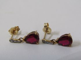 PAIR OF 9ct GOLD GARNET & DIAMOND DROP STYLE EARRINGS