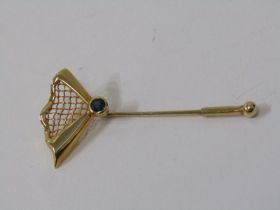 GOLD TIE PIN, 9ct yellow gold tie pin set a sapphire,