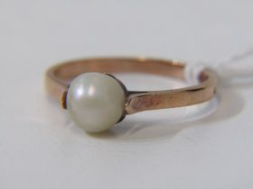 YELLOW METAL, tests 18ct GOLD CULTURED PEARL SOLITAIRE RING, size J