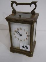 REPEATER CARRIAGE CLOCK, brass cased carriage clock with coiled bar strike and luminous dial, 12cm