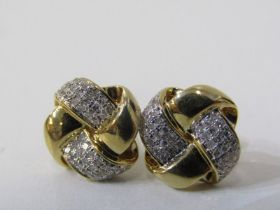 PAIR OF 14ct YELLOW GOLD DIAMOND SET KNOT STYLE EARRINGS