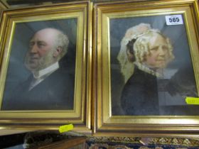 VICTORIAN PORTRAITS, pair of gilt framed oils Portraits of Elderly Couple, 20cm x 15cm