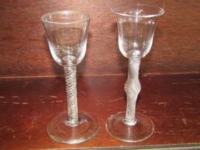 ANTIQUE GLASSWARE, 2 Georgian multiple air twist stem cordial glasses (1 with foot rim chips) 15cm