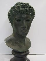 CLASSICAL BUST, patinated plaster bust of Young Man, 47cm height