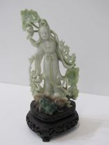 ORIENTAL SCULPTURE, fine carved jade sculpture of female deity with frog at base on carved