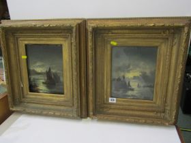 W. A. THORNBERY, pair of signed oils on board "Harbour under Moonlight", 24cm x 18cm