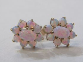 PAIR OF 9ct YELLOW GOLD OPAL CLUSTER STYLE STUD EARRINGS