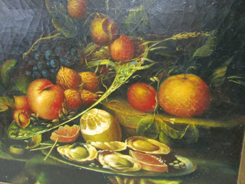 CONTEMPORARY STILL LIFE, oil on board still life, fruit, crab and bowl in the 18th century style - Image 4 of 4