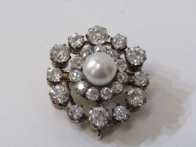 SPECTACULAR YELLOW METAL TESTS 18ct DIAMOND AND PEARL converter brooch/pendant, set with 23 bright