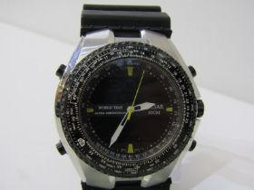 GENT'S CHRONOGRAPH, gent's Pulsar World Time chronograph on black rubber strap