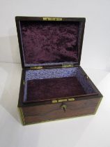 VICTORIAN ROSEWOOD JEWEL BOX, brass inlaid detail, 28cm width