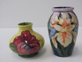 MOORCROFT, "Yellow Flags" design 10cm posy vase, together with "Hibiscus" design yellow ground