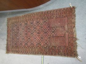 MIDDLE EASTERN PRAYER RUG, with lozenge form motifs to centre within multiple borders, 150cm x 90cm
