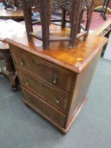 QUEEN ANNE DESIGN CROSS BANDED WALNUT NARROW CHEST, 3 long drawers, brass pear drop handles, 84cm