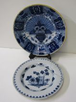 ANTIQUE DELFT, vase of flowers design 27cm shallow dish, together with similar garden design