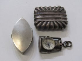 SILVER PILL BOX & VESTA, a lozenge shaped silver pill box by SB & S LTD, Chester, Birmingham HM