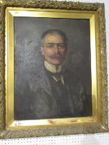 EDWARDIAN OIL ON CANVAS, "Portrait of Gentleman with high collar", 64cm x 49cm