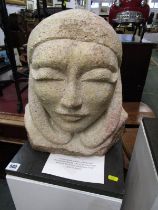 STONE SCULPTURE, hand carved Pentewan stone sculpture depicting "Eirene" by Karl J. Williams on