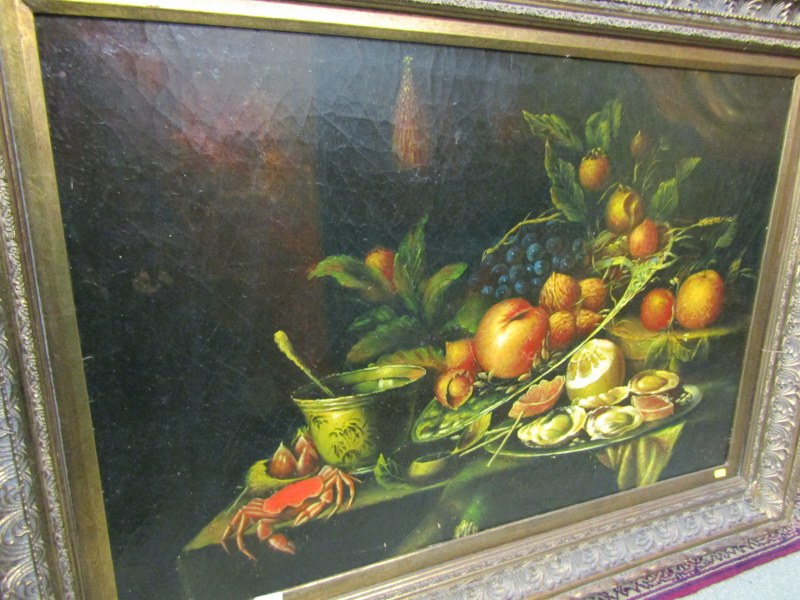 CONTEMPORARY STILL LIFE, oil on board still life, fruit, crab and bowl in the 18th century style - Image 2 of 4