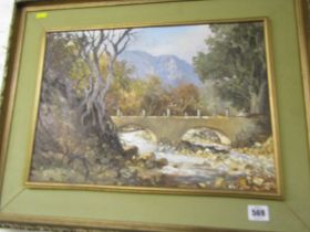 SOUTH AFRICA SCHOOL, MICHAEL ALBERTINE signed oil on board, "Mountain Riverscape", 30cm x 43cm