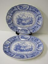 19th CENTURY TRANSFERWARE, pair of Staffordshire "Peacock Garden" pattern, 33cm oval serving dishes