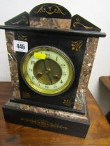 MARBLE AND SLATE CASED MANTEL CLOCK, with coil bar strike, 30cm height