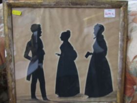 VICTORIAN GROUP SILHOUETTE, "Two Ladies and Gentleman", 28cm x 30cm