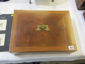 19TH CENTURY CAMPAIGN-STYLE document box, inset brass top handle with attractive parquetry design