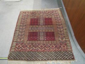 MIDDLE EASTERN HAND KNOTTED RUG with geometric designed motifs, within 3 main borders, 160cm x 120cm