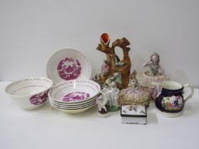 REGENCY TEAWARE, small collection of "Shepherd" pattern pink printed teaware, also 2 porcelain