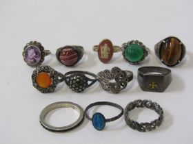 SELECTION OF SILVER RINGS, mostly stone set, 12 in total