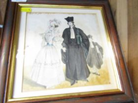 LEGAL INTEREST, 19th century French signed watercolour, "The Defense" 17cm x 16cm
